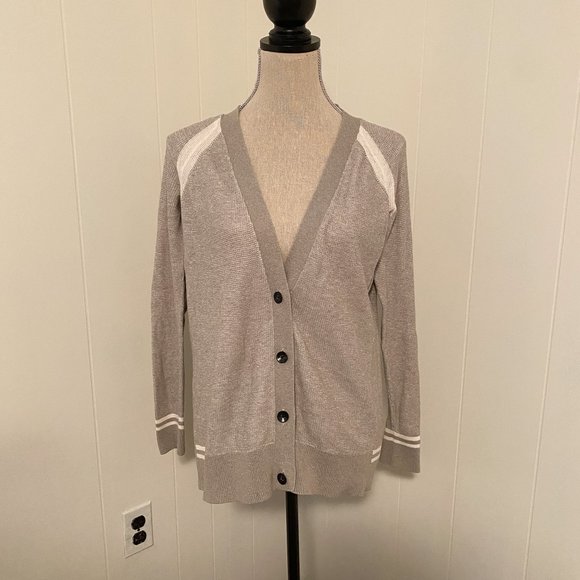 ATM Gray & White Waffle Knit Raglan Sleeve Button-Down Schoolboy Cardigan Size S - Picture 3 of 10